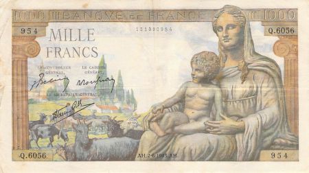 France 1000 Francs Déesse Déméter - 02-06-1943 - Série Q.6056 - PTTB