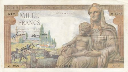 France 1000 Francs Déesse Déméter - 03-09-1942 - Série M.1258