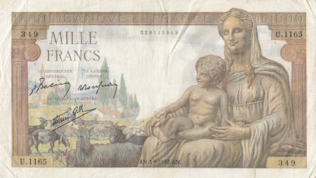 France 1000 Francs Déesse Déméter - 03-09-1942 Série U.1165
