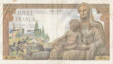 France 1000 Francs Déesse Déméter - 03-09-1942 Série W.1187