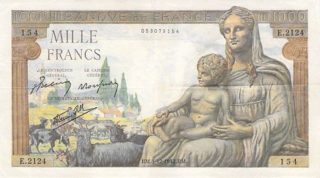 France 1000 Francs Déesse Déméter - 03-12-1942 - Série E.2124 - PTTB