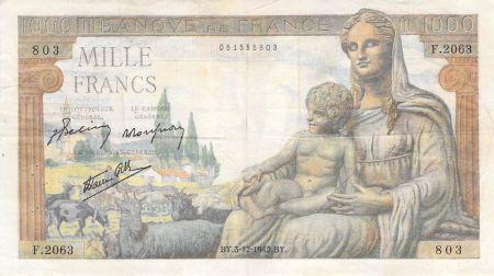 France 1000 Francs Déesse Déméter - 03-12-1942 - Série F.2063 - TB+