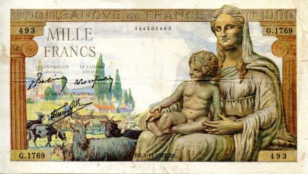 France 1000 Francs Déesse Déméter - 05-11-1942 Série G.1769 - TTB