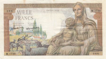 France 1000 Francs Déesse Déméter - 05-11-1942 Série M.1739 - TTB