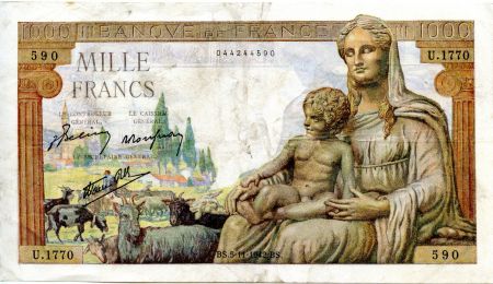 France 1000 Francs Déesse Déméter - 05-11-1942 Série U.1770 - TTB
