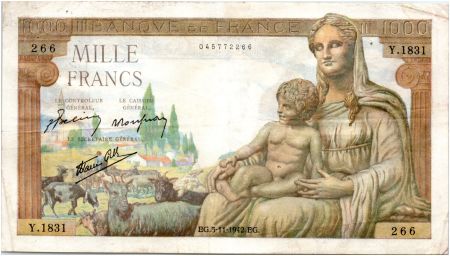 France 1000 Francs Déesse Déméter - 05-11-1942 Série Y.1831