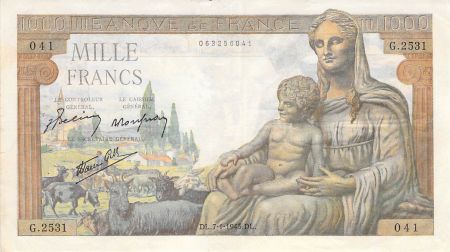 France 1000 Francs Déesse Déméter - 07-01-1943 - Série G.2531 - PTTB