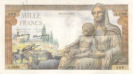 France 1000 Francs Déesse Déméter - 07-01-1943 - Série L.2520 - PTTB