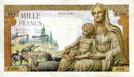 France 1000 Francs Déesse Déméter - 07-01-1943 Série N.2781 - TTB