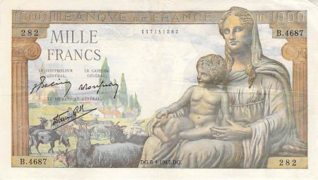 France 1000 Francs Déesse Déméter - 08-04-1943 - Série B.4687 - TTB