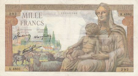 France 1000 Francs Déesse Déméter - 08-04-1943 Série A.4801 - TTB