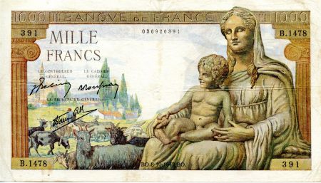France 1000 Francs Déesse Déméter - 08-10-1942 Série B.1478 - TTB