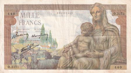 France 1000 Francs Déesse Déméter - 10-12-1942 Série O.2171