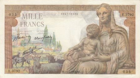 France 1000 Francs Déesse Déméter - 11-02-1943 - Série E.3792