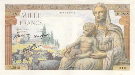 France 1000 Francs Déesse Déméter - 11-02-1943 - Série H.3848 - TTB