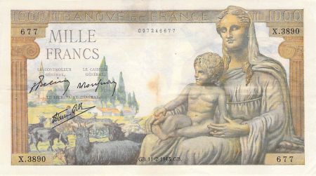 France 1000 Francs Déesse Déméter - 11-02-1943 - Série X.3890 - PTTB