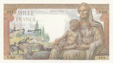 France 1000 Francs Déesse Déméter - 11-06-1942 - Série V.343 - NEUF