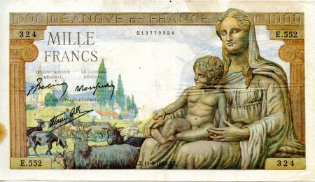 France 1000 Francs Déesse Déméter - 11-06-1942 Série E.552 - TB+