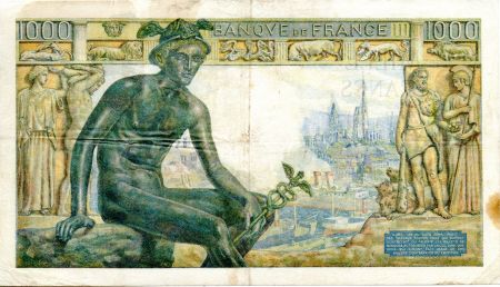 France 1000 Francs Déesse Déméter - 11-06-1942 Série E.552 - TB+