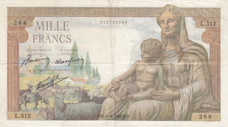 France 1000 Francs Déesse Déméter - 11-06-1942 Série L.512 - TB
