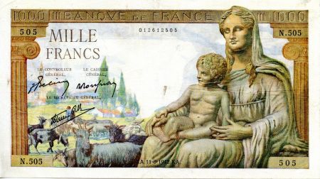 France 1000 Francs Déesse Déméter - 11-06-1942 Série N.505 - TTB