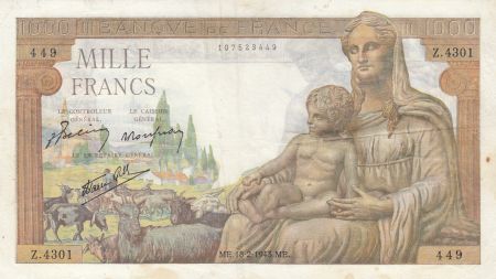 France 1000 Francs Déesse Déméter - 18-02-1943 - Série Z.4301