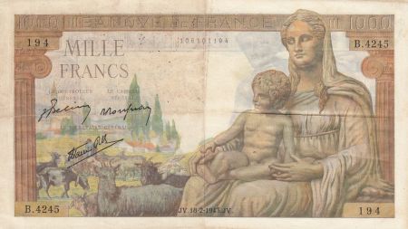 France 1000 Francs Déesse Déméter - 18-02-1943 Série B.4245 - TTB