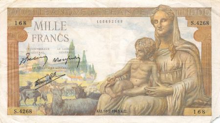 France 1000 Francs Déesse Déméter - 18-02-1943 Série S.4268 - TB