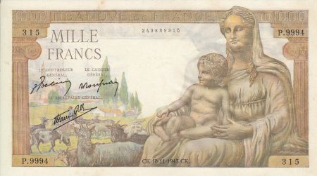 France 1000 Francs Déesse Déméter - 18/11/1943 Série P. 9994