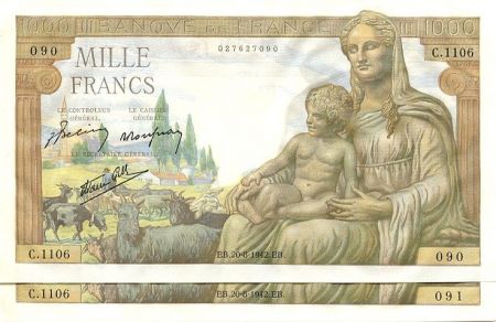 France 1000 Francs Déesse Déméter - 1942