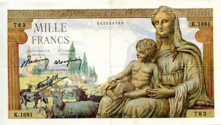 France 1000 Francs Déesse Déméter - 22-10-1942 Série K.1691 - TTB