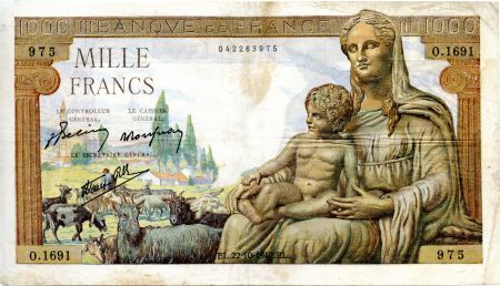 France 1000 Francs Déesse Déméter - 22-10-1942 Série O.1691 - TTB