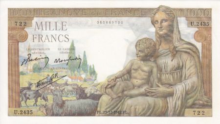 France 1000 Francs Déesse Déméter - 23-12-1942 Série U.2435