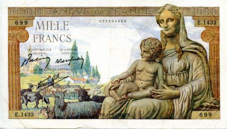 France 1000 Francs Déesse Déméter - 24-09-1942 Série E.1433 - TTB