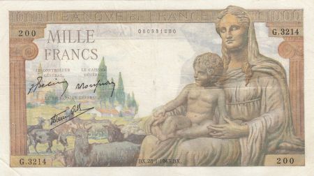 France 1000 Francs Déesse Déméter - 28-01-1943 - Série G.3214