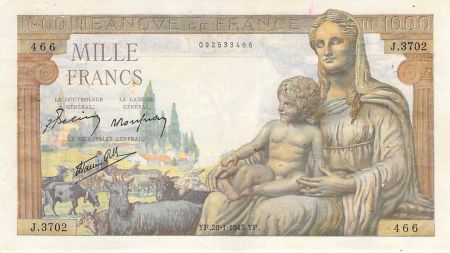 France 1000 Francs Déesse Déméter - 28-01-1943 - Série J.3702 - PTTB