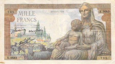 France 1000 Francs Déesse Déméter - 28-01-1943 - Série X.3683 - PTTB