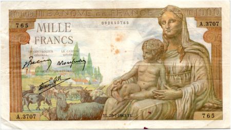 France 1000 Francs Déesse Déméter - 28-01-1943 Série A.3707