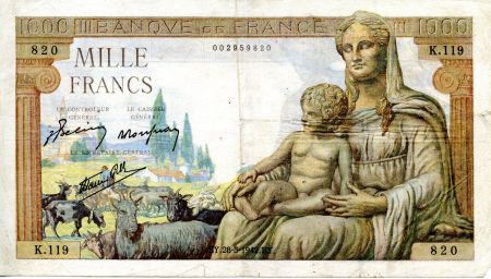 France 1000 Francs Déesse Déméter - 28-05-1942 Série K.119 - TB