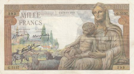 France 1000 Francs Déesse Déméter - 29-04-1943 - Série G.5157
