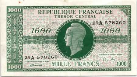 France 1000 Francs Marianne - 1945 Lettre A - Série 25 A