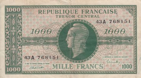 France 1000 Francs Marianne - 1945 Lettre A - Série 43 A - TTB