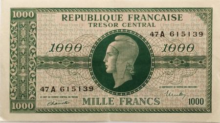 France 1000 Francs Marianne - 1945 Lettre A - Série 47 A - SUP