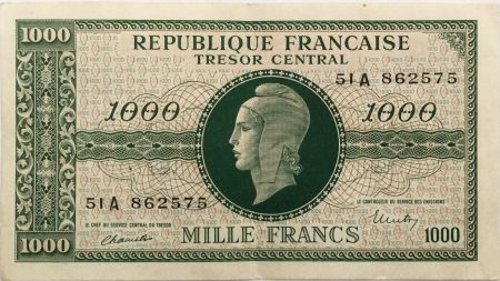 France 1000 Francs Marianne - 1945 Lettre A - Série 51 A - TTB+