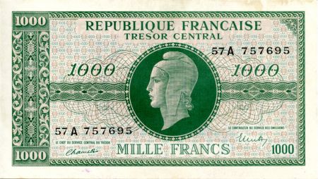 France 1000 Francs Marianne - 1945 Lettre A - Série 57 A - SUP