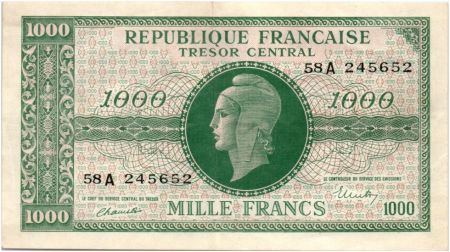 France 1000 Francs Marianne - 1945 Lettre A - Série 58 A