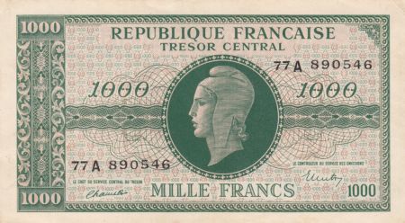 France 1000 Francs Marianne - 1945 Lettre A - Série 77 A - TTB