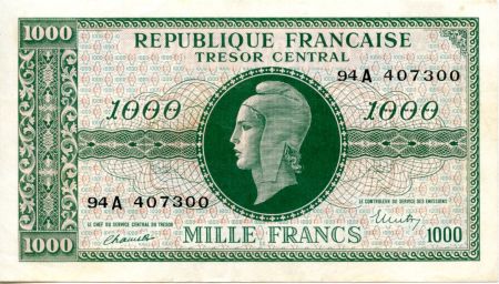 France 1000 Francs Marianne - 1945 Lettre A - Série 94 A - TTB+