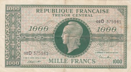 France 1000 Francs Marianne - 1945 Lettre D - Série 02D