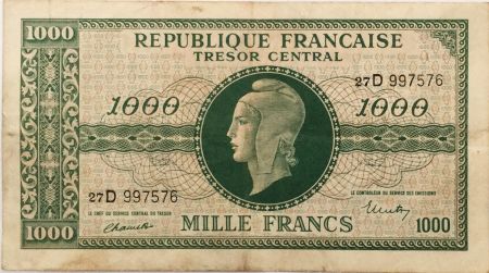 France 1000 Francs Marianne - 1945 Lettre D - Série 27 D - TTB